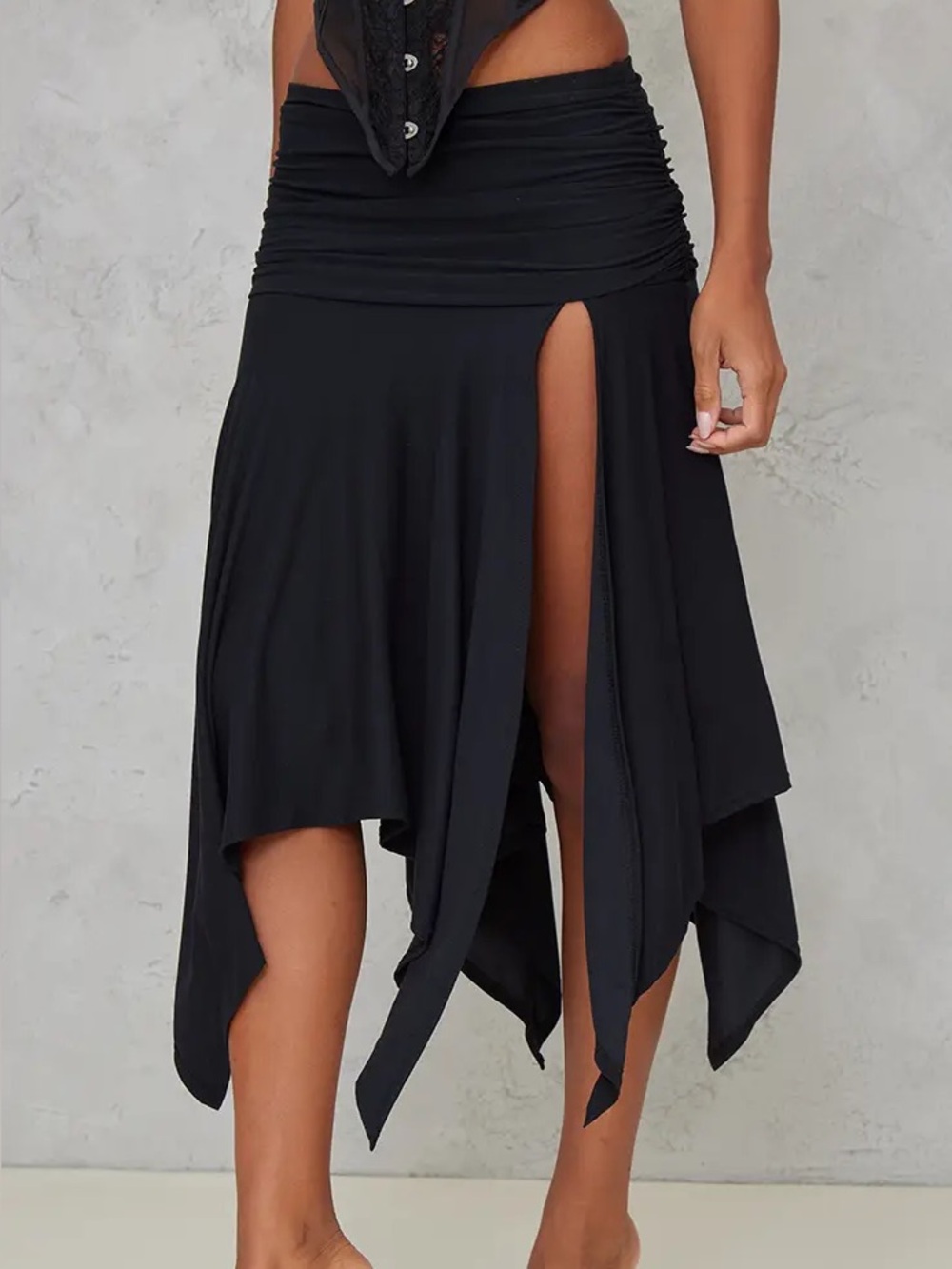 PrettyLittleThing Black Asymmetric Handkerchief Skirt with High Slit